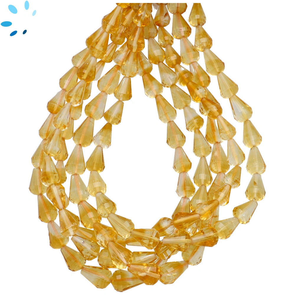Citrine Faceted Bicone Top to Bottom Drilled Beads 6x4-8x5mm - 8 Inch Strand