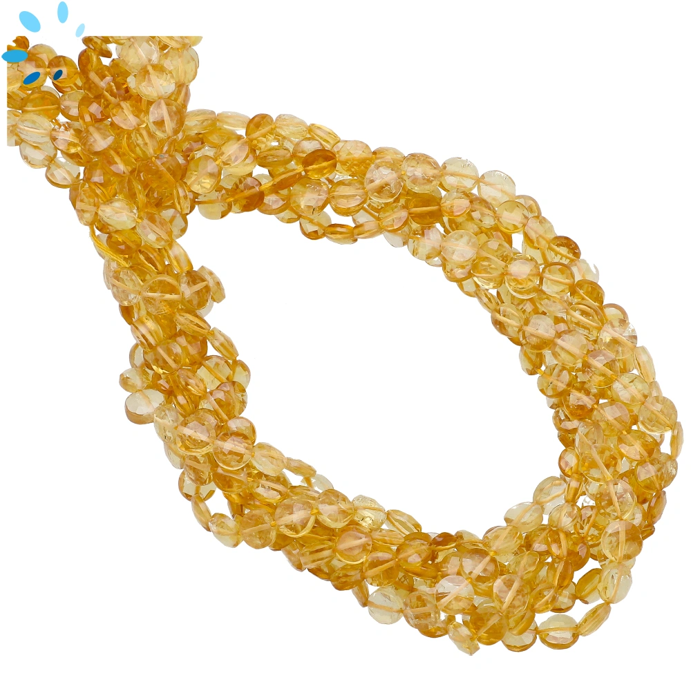 Citrine Faceted Coin Top to Bottom Drilled Beads 4.5mm - 14 Inch Strand