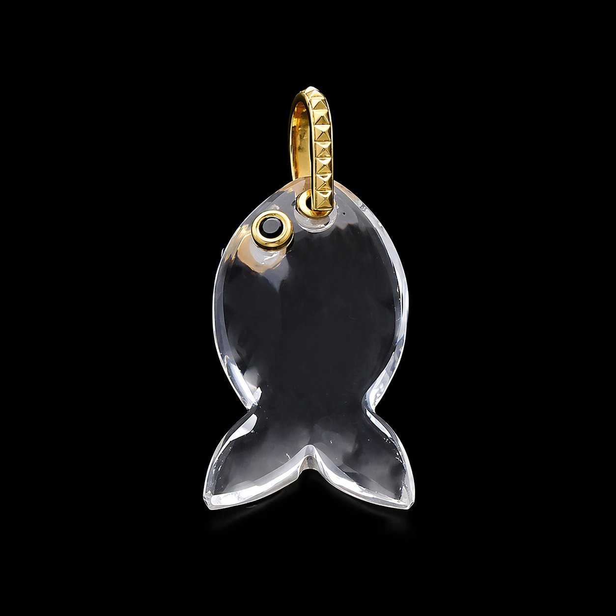 Crystal Quartz Vertical Chunky Fish Inlay Pendant Charm 25x14mm - 18k Gold Plated Sterling Silver 1 Piece