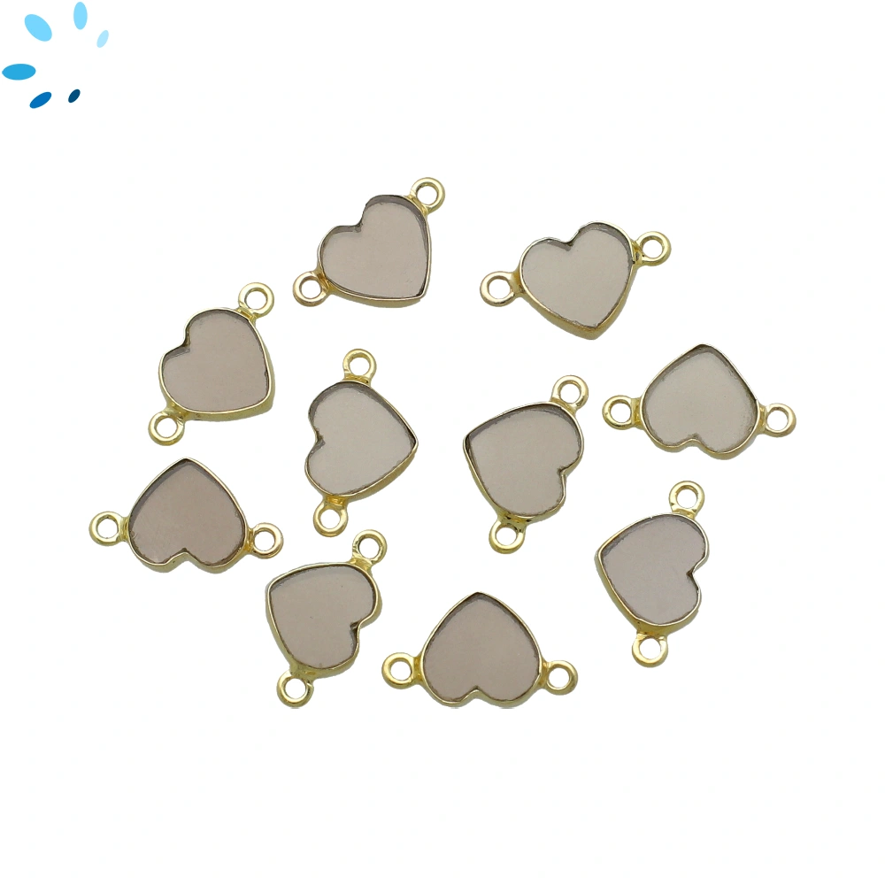 Smoky Quartz Heart Bezel Connector 9mm - 18k Gold Plated Sterling Silver - Set of 4