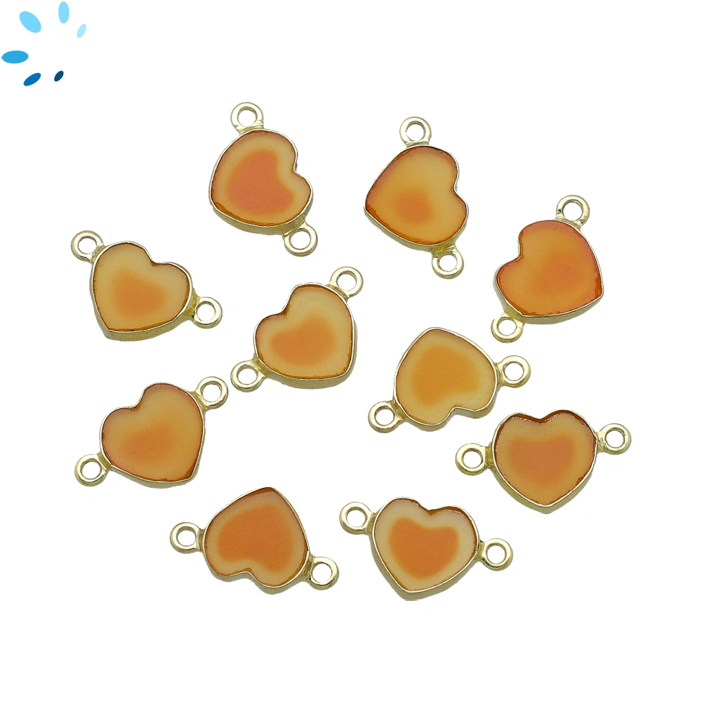 Red Onyx Heart Bezel Connector 9mm - 18k Gold Plated Sterling Silver - Set of 4
