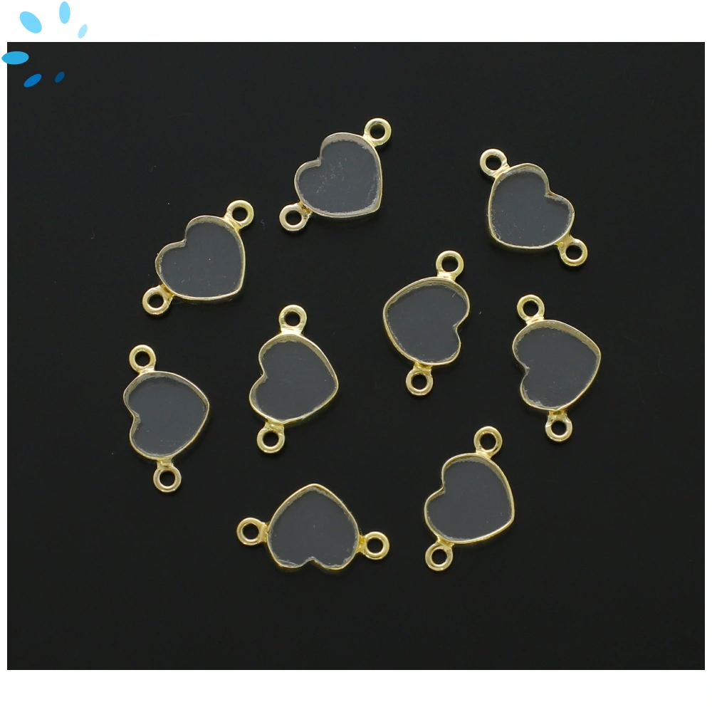 Crystal Quartz Heart Bezel Connector 9mm - 18k Gold Plated Sterling Silver - Set of 4