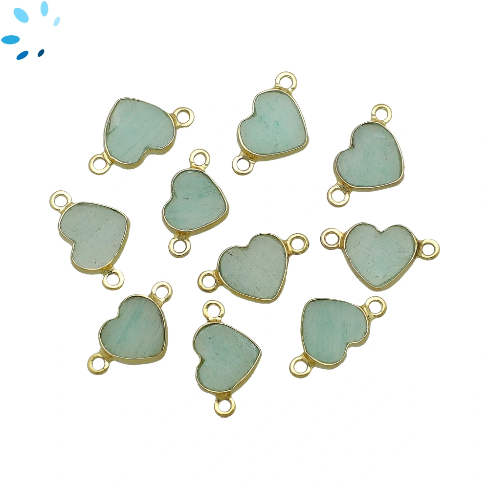 Green Aventurine Heart Bezel Connector 9mm - 18k Gold Plated Sterling Silver - Set of 4
