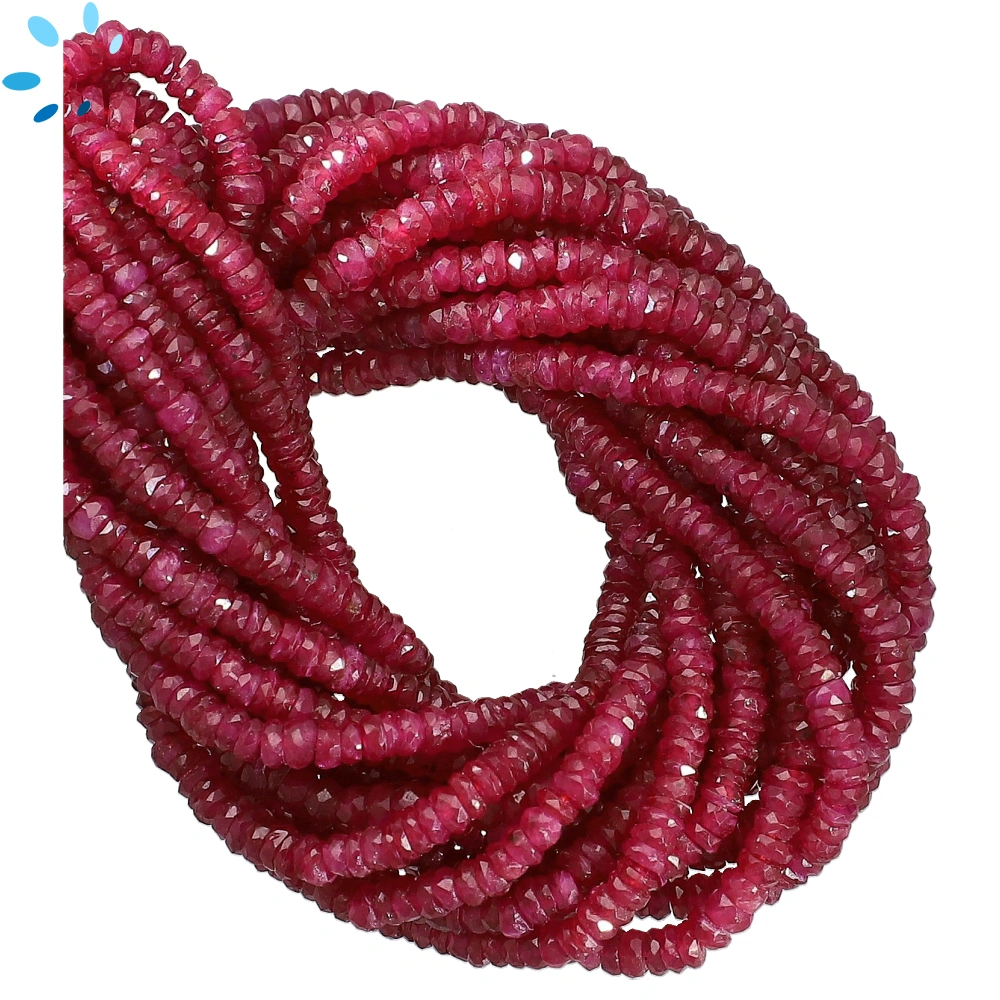 Ruby Faceted Rondelle Center Drilled Beads 3mm - 6 Inch Strand