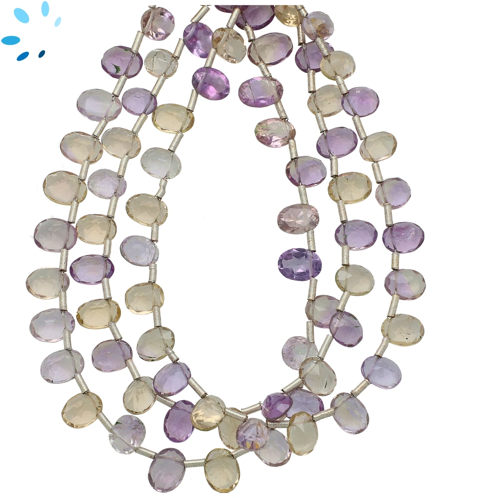 Ametrine Faceted Oval Top Drilled Beads 7x5-8x6mm - 8 Inch Strand