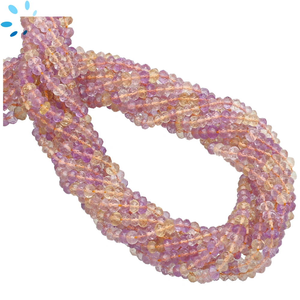 Ametrine Faceted Rondelle Center Drilled Beads 4mm - 16 Inch Strand