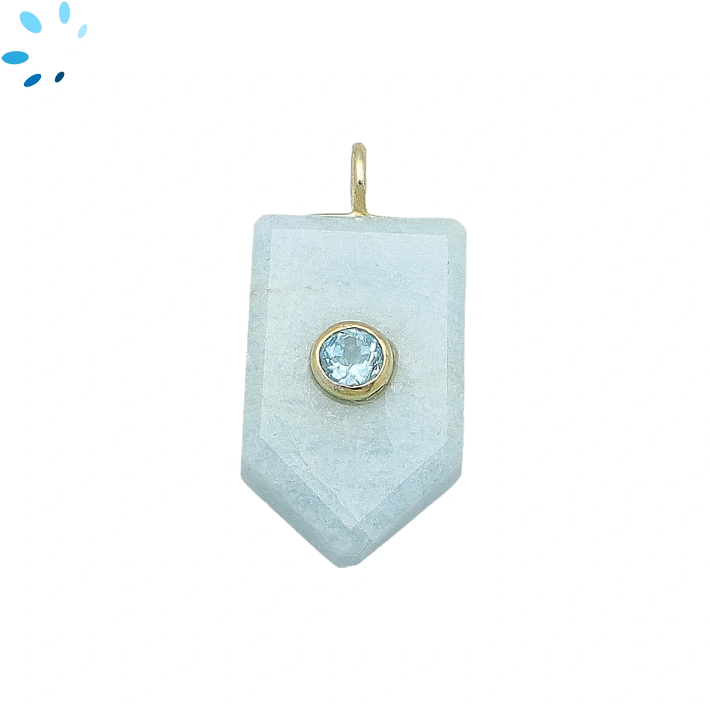 Aquamarine & Blue Topaz Flat Pencil Point Inlay Pendant Charm 22x13mm - 18k Gold Plated Sterling Silver - 1 Piece