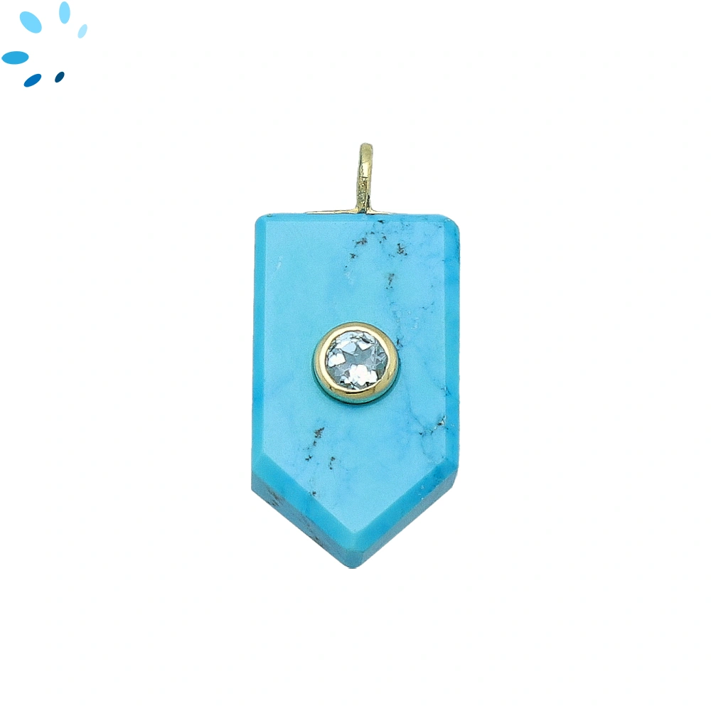 Howlite Turquoise & Blue Topaz Flat Pencil Point Inlay Pendant Charm 23x13mm - 18k Gold Plated Sterling Silver - 1 Piece