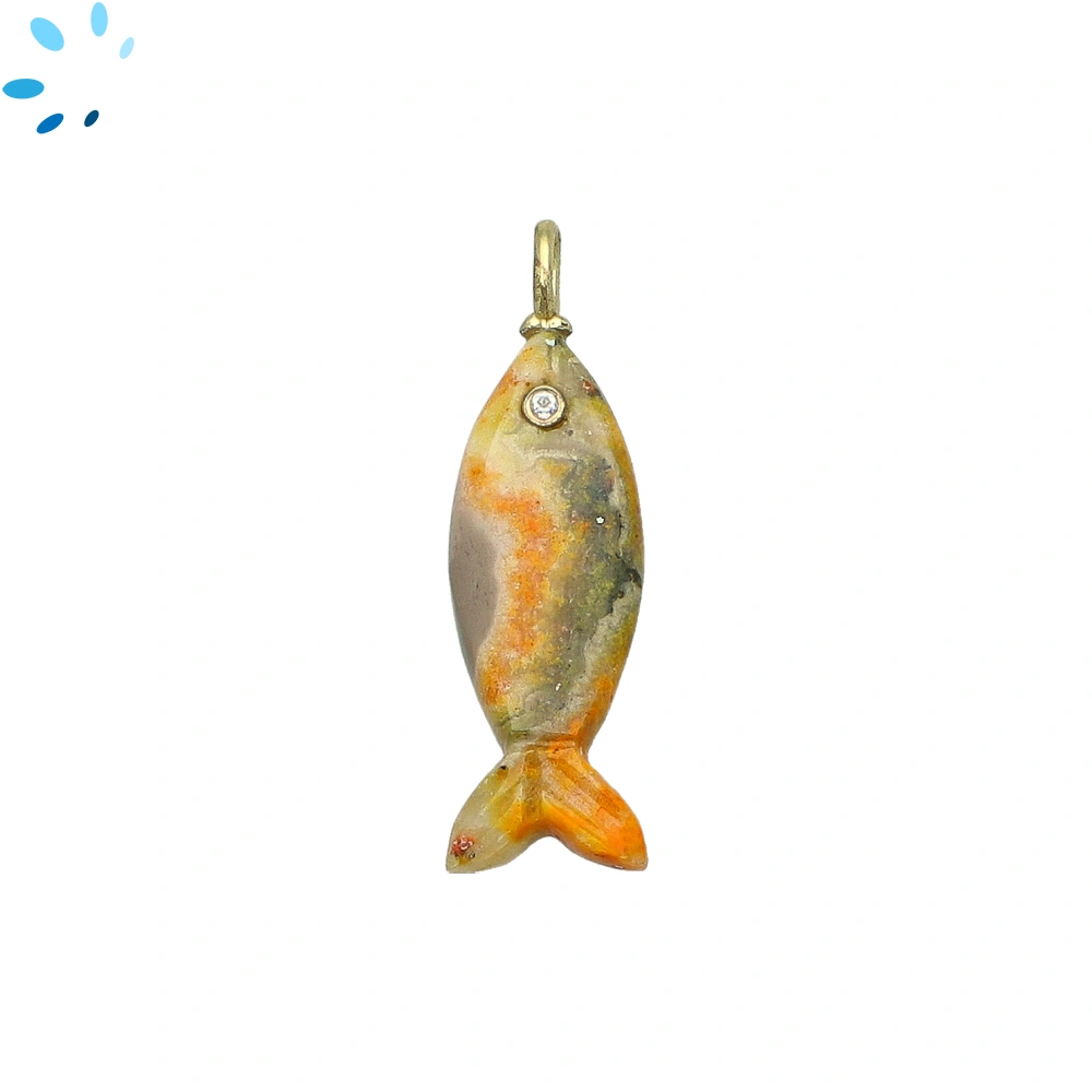  Bumblebee Jasper Vertical Elongated Fish Inlay Pendant Charm 25x9mm - 18k Gold Plated Sterling Silver 1 Piece