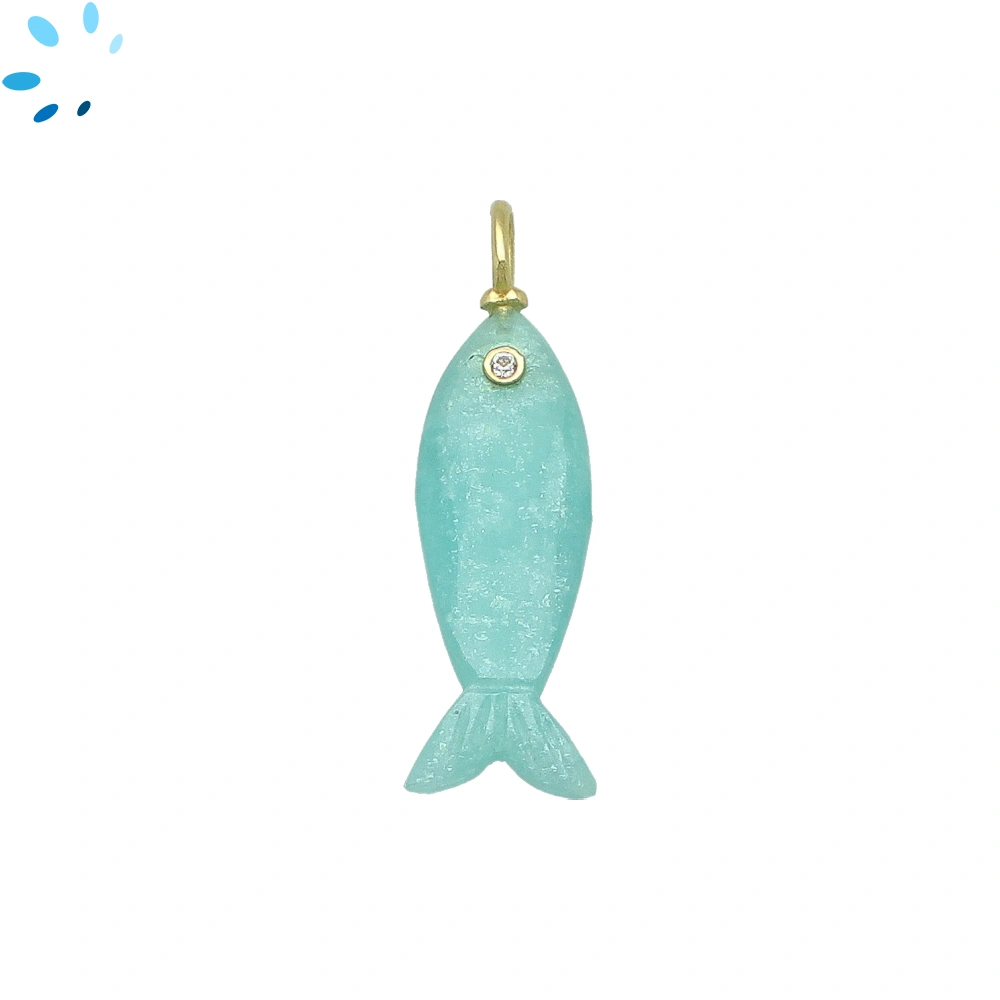 Amazonite Vertical Elongated Fish Inlay Pendant Charm 25x9mm - 18k Gold Plated Sterling Silver 1 Piece