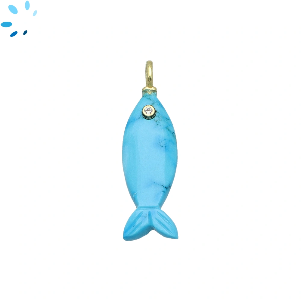 Howlite Turquoise Vertical Elongated Fish Inlay Pendant Charm 25x9mm - 18k Gold Plated Sterling Silver 1 Piece