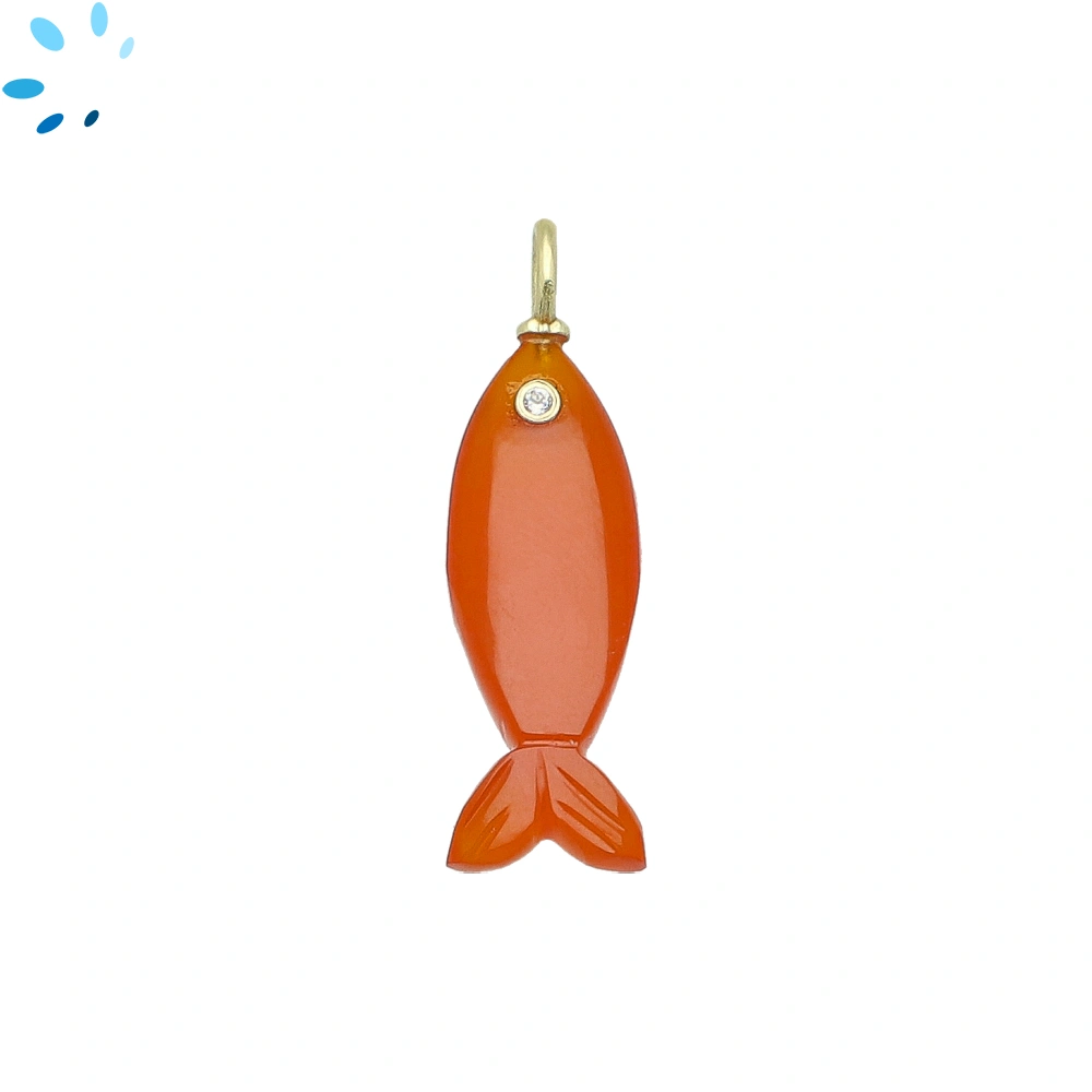Carnelian Vertical Elongated Fish Inlay Pendant Charm 25x9mm - 18k Gold Plated Sterling Silver 1 Piece