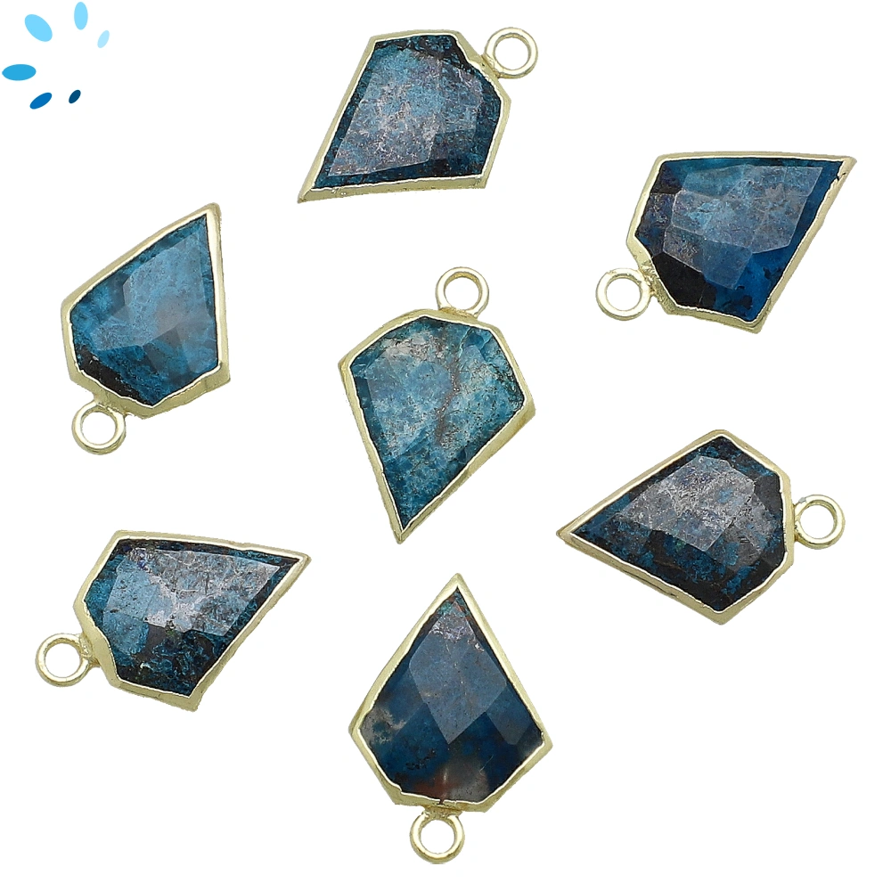 Chrysocolla Diamond Pendant Charm 14x12mm 18k Gold Electroplated - Set of 4