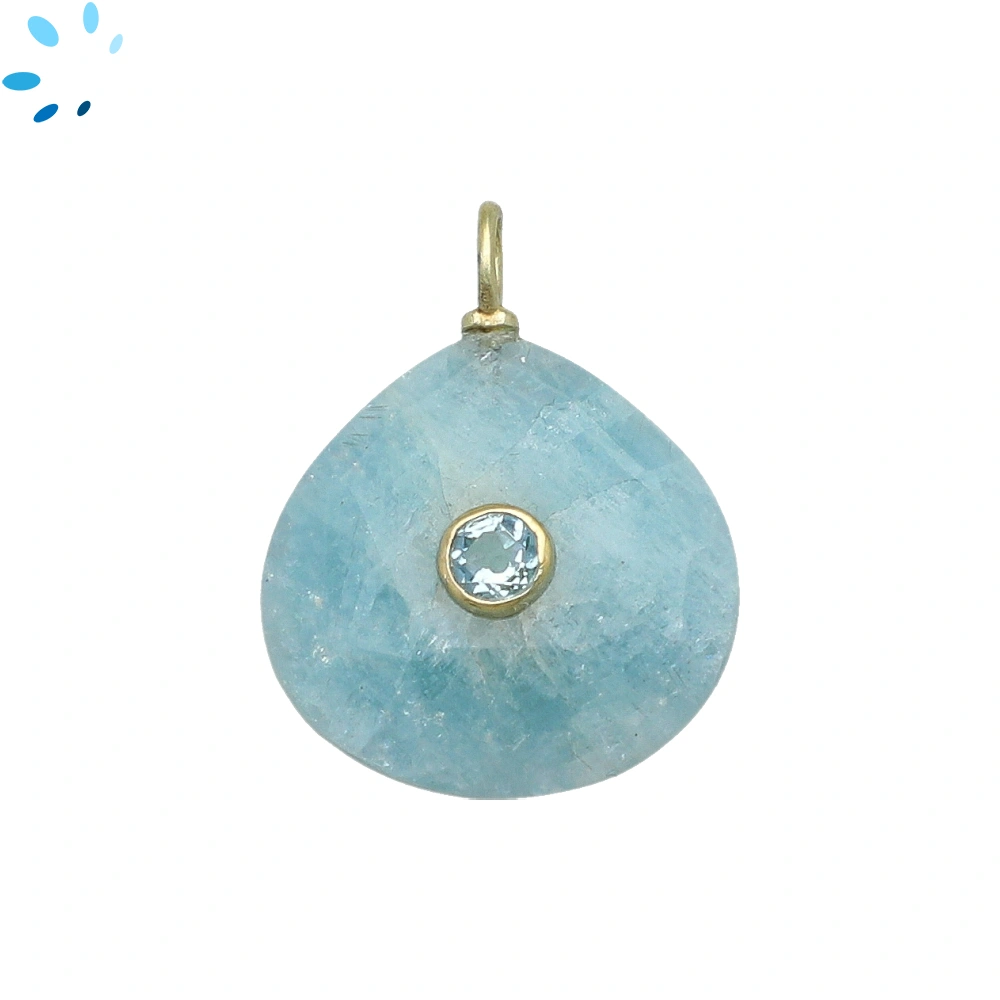 Aquamarine & Blue Topaz Heart Inlay Pendant Charm 19-20mm - 18k Gold Plated Sterling Silver - 1 Piece