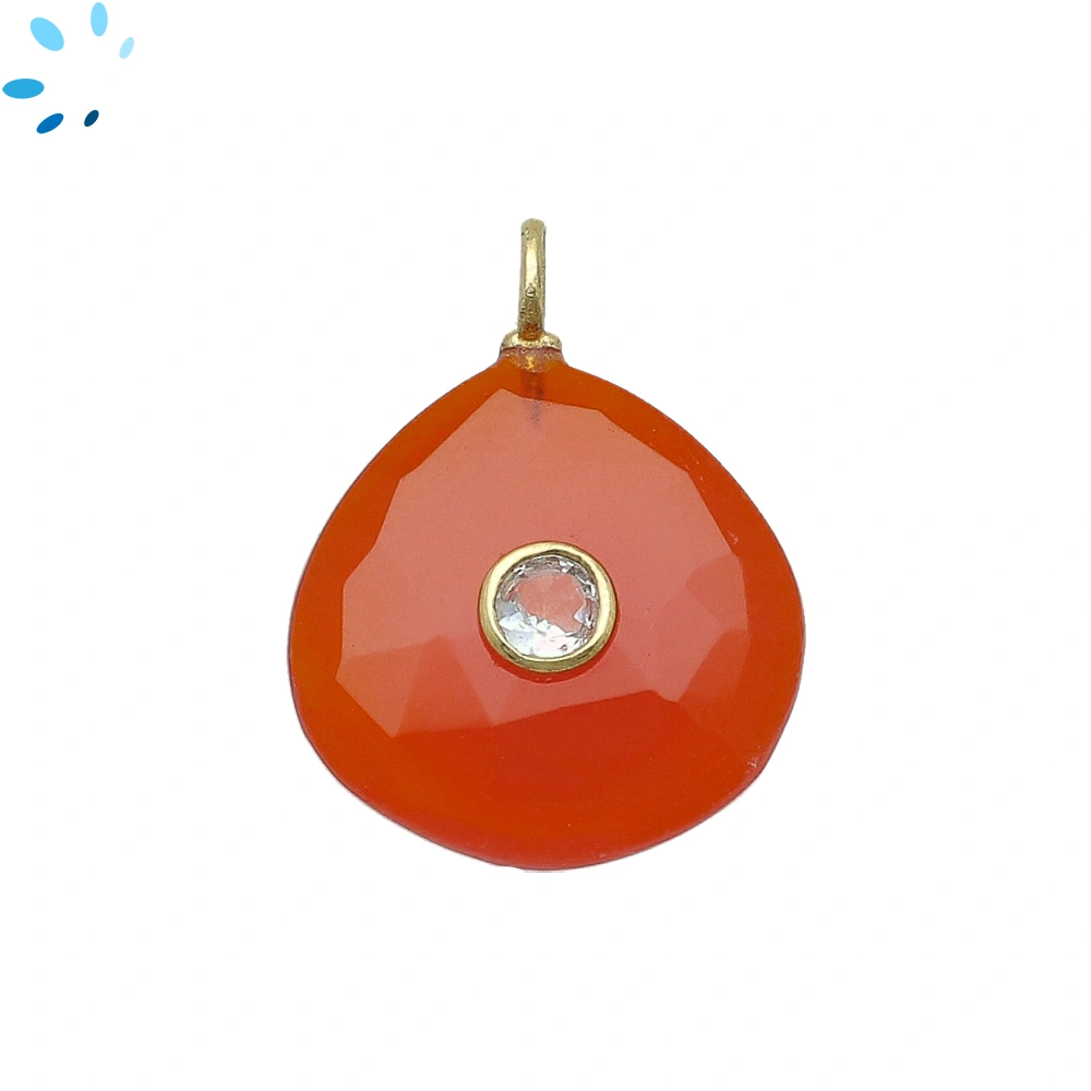 Carnelian & White Topaz Heart Inlay Pendant Charm 19-20mm - 18k Gold Plated Sterling Silver - 1 Piece