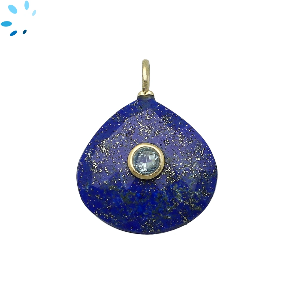 Lapis & Blue Topaz Heart Inlay Pendant Charm 19-20mm - 18k Gold Plated Sterling Silver - 1 Piece