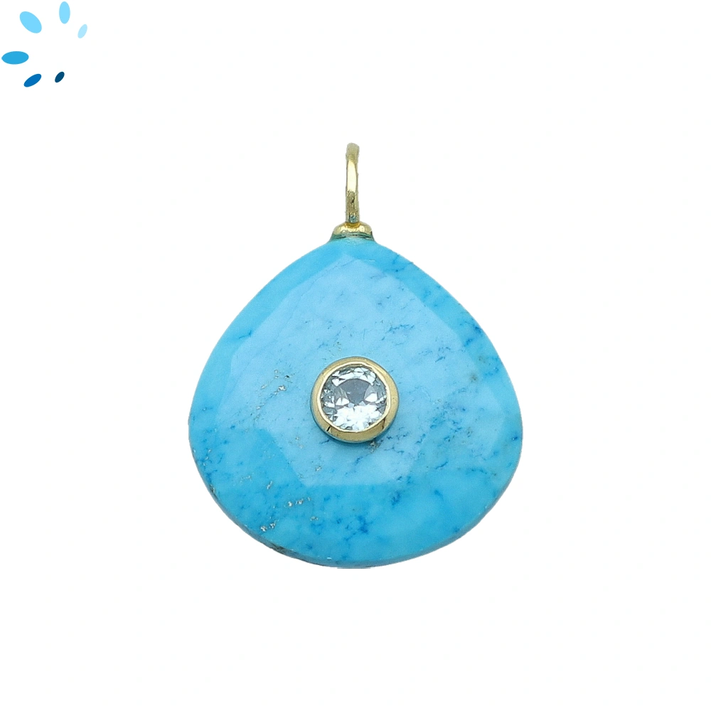 Howlite & White Topaz Heart Inlay Pendant Charm 19-20mm - 18k Gold Plated Sterling Silver - 1 Piece