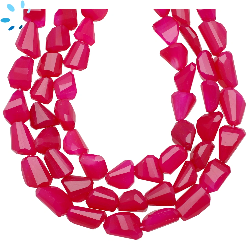 Hot Pink Chalcedony Faceted Nuggets Top Drilled Beads 13x10mm - 14 Inch Strand