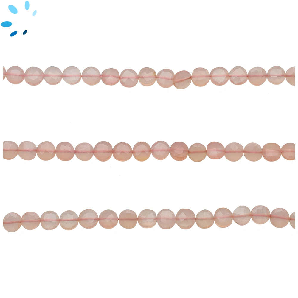 Pink Chalcedony Faceted Coin Top to Bottom Drilled Beads 6mm - 15 Inch Strand