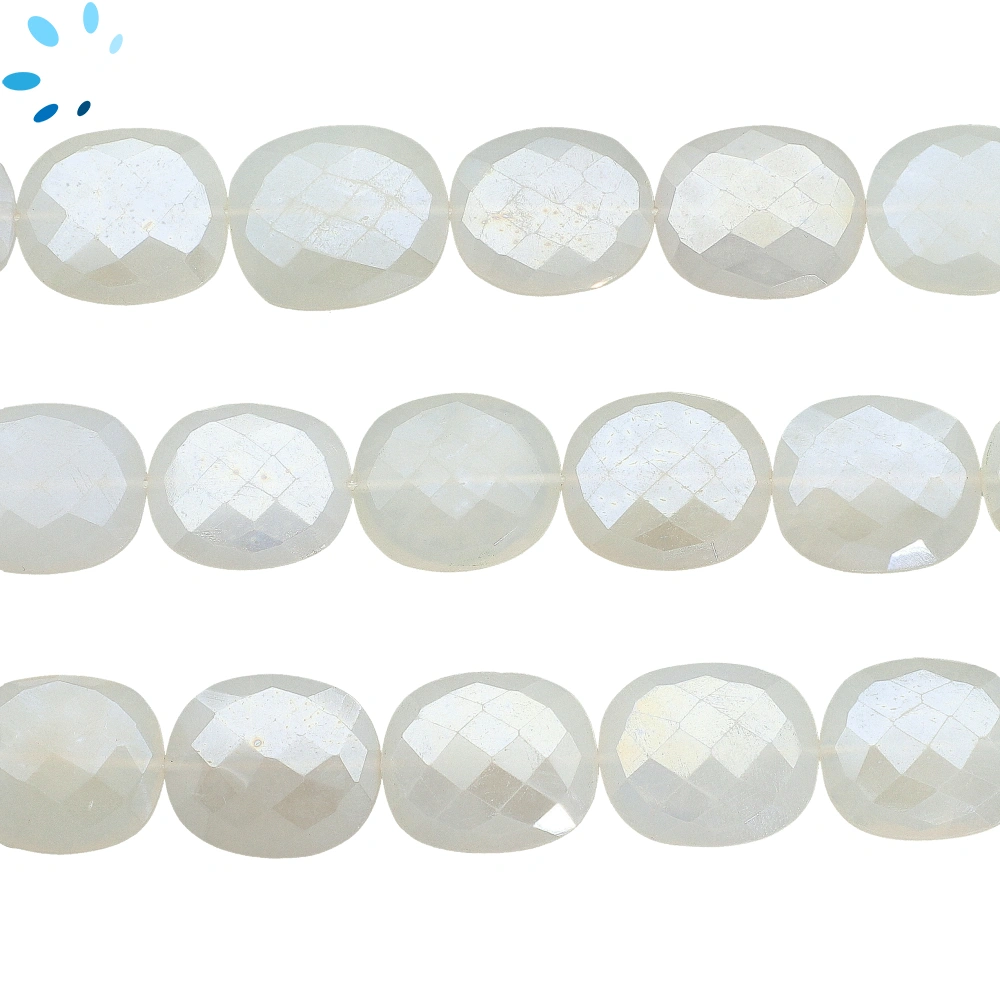Mystic White Chalcedony Faceted Nugget Top to Bottom Drilled Beads 20x17mm - 13 Inch Strand