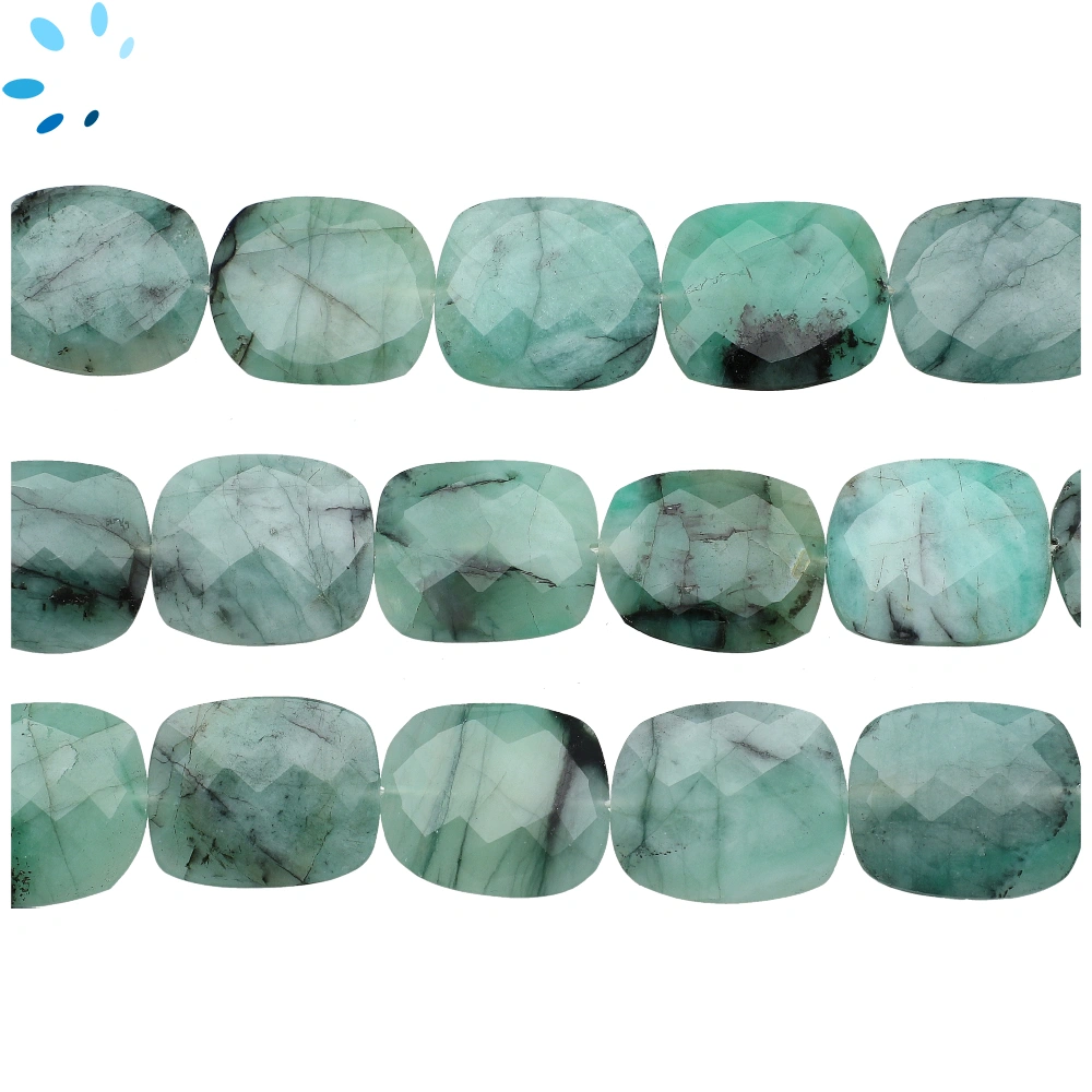 Raw Emerald Faceted Nugget Top to Bottom Drilled Beads 20x17mm - 13 Inch Strand