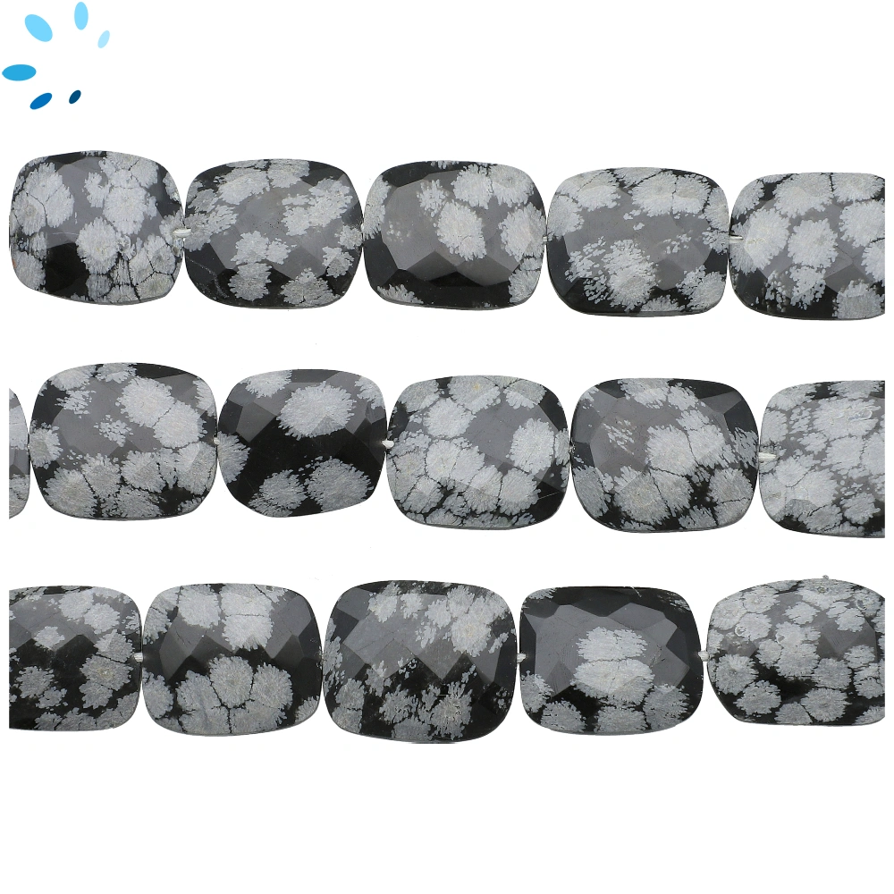 Snowflake Obsidian Faceted Nugget Top to Bottom Drilled Beads 20x17mm - 13 Inch Strand