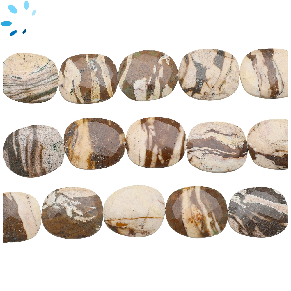 Zebra Jasper Faceted Nugget Top to Bottom Drilled Beads 20x17mm - 13 Inch Strand