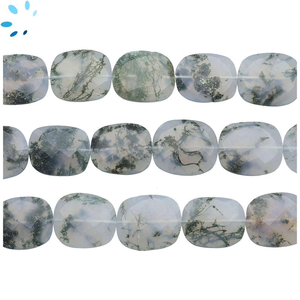 Moss Agate Faceted Nugget Top to Bottom Drilled Beads 20x16mm - 13 Inch Strand