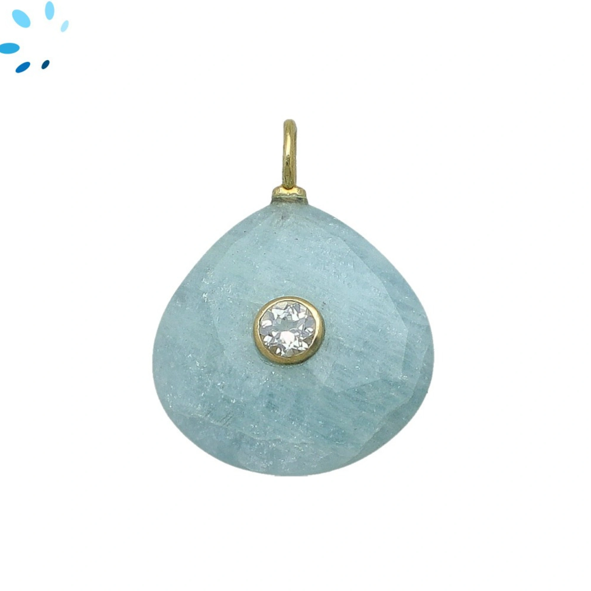 Aquamarine & White Topaz Heart Inlay Pendant Charm 19-20mm - 18k Gold Plated Sterling Silver - 1 Piece