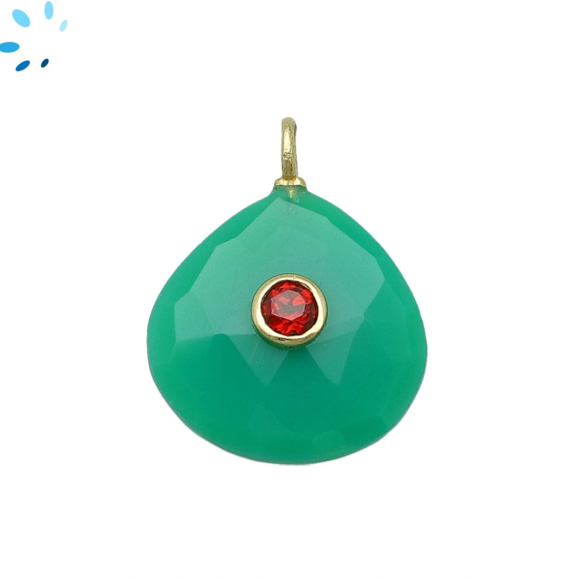 Chrysoprase Chalcedony & Garnet Heart Inlay Pendant Charm 19-20mm - 18k Gold Plated Sterling Silver - 1 Piece