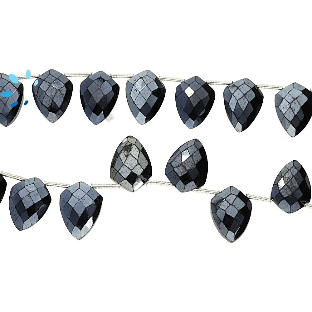 Mystic Black Spinel Faceted Shield Top Drilled Beads 10x13mm - 8 Inch Strand