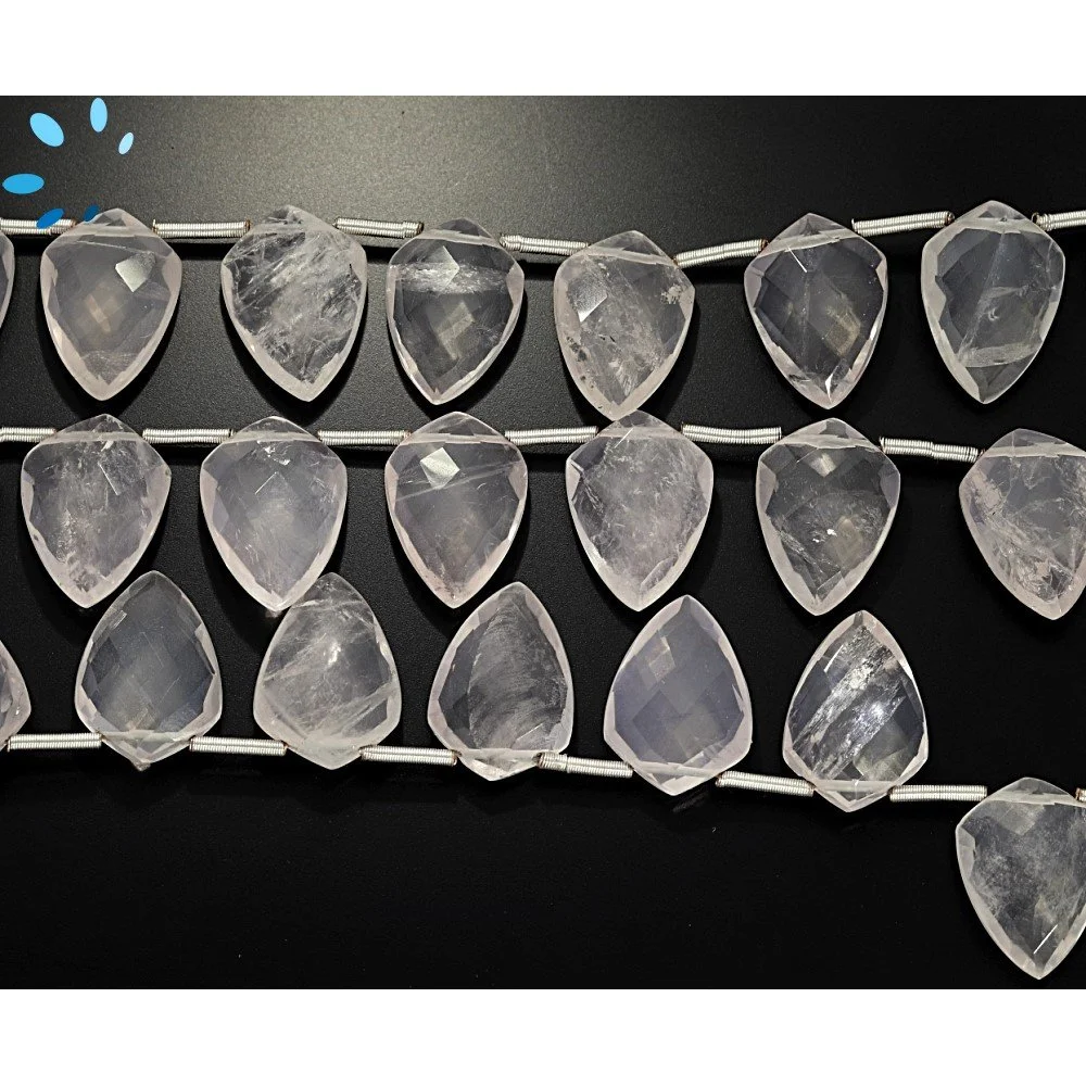 Rose Quartz Faceted Shield Top Drilled Beads 10x13mm - 8 Inch Strand