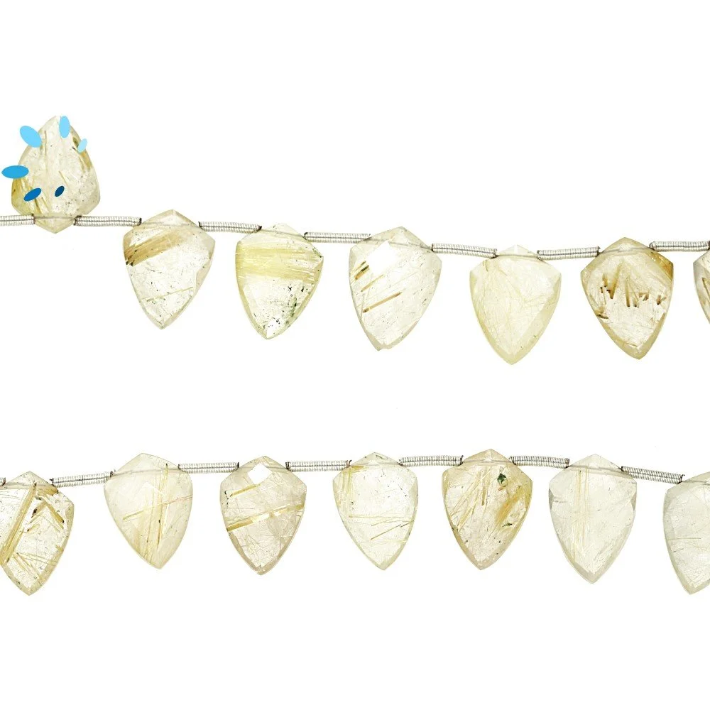 Rutilated Quartz Faceted Shield Top Drilled Beads 10x13mm - 8 Inch Strand