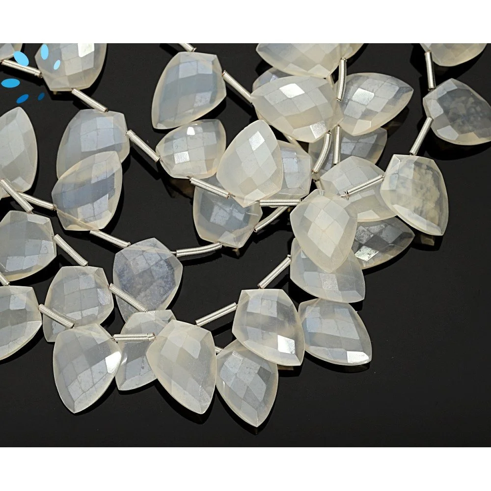 Mystic White Chalcedony Faceted Shield Top Drilled Beads 10x13mm - 8 Inch Strand