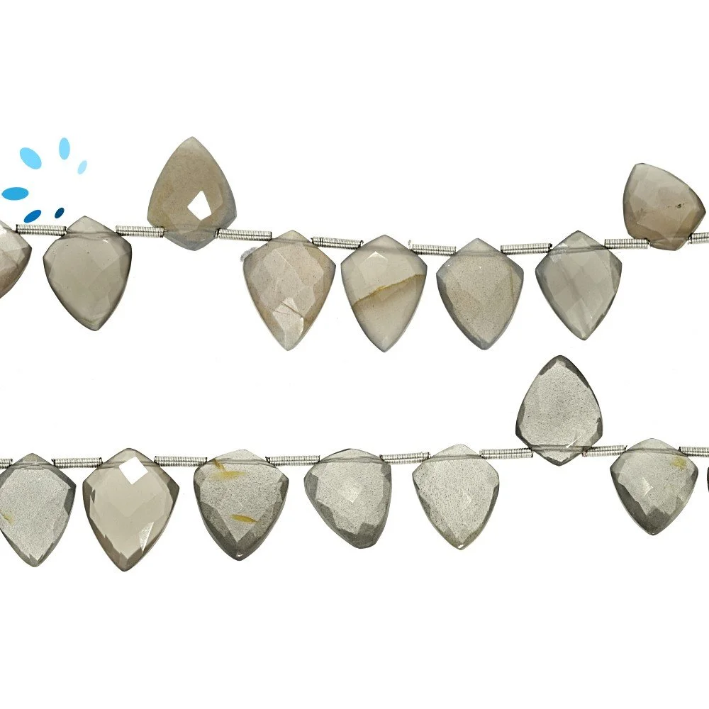 Gray Moonstone Faceted Shield Top Drilled Beads 10x13mm - 8 Inch Strand