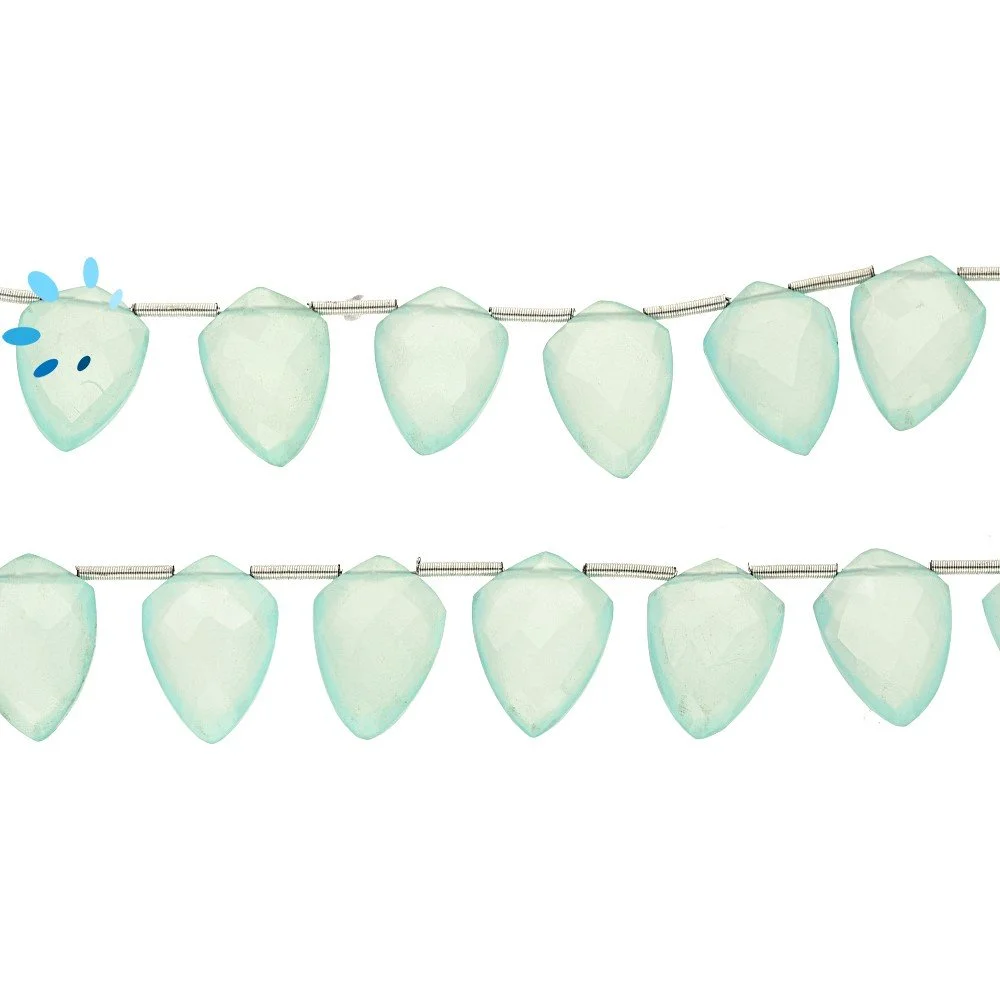 Aqua Chalcedony Faceted Shield Top Drilled Beads 10x13mm - 8 Inch Strand