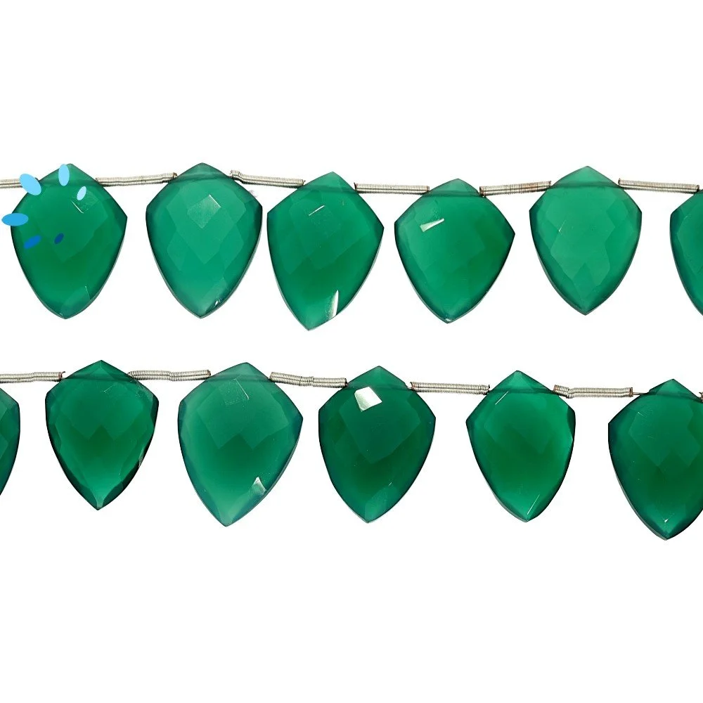 Green Onyx Faceted Shield Top Drilled Beads 10x13mm - 8 Inch Strand
