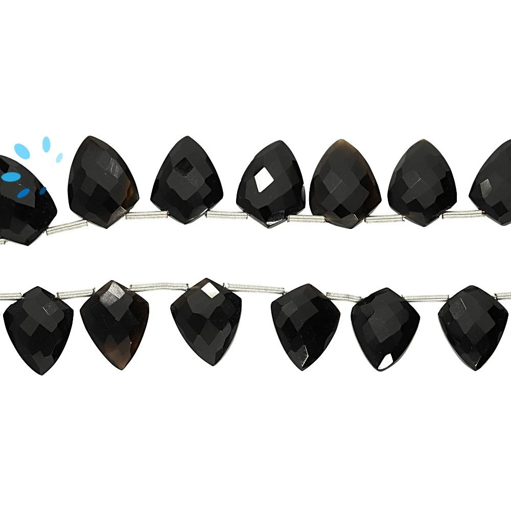 Black Onyx Faceted Shield Top Drilled Beads 10x13mm - 8 Inch Strand