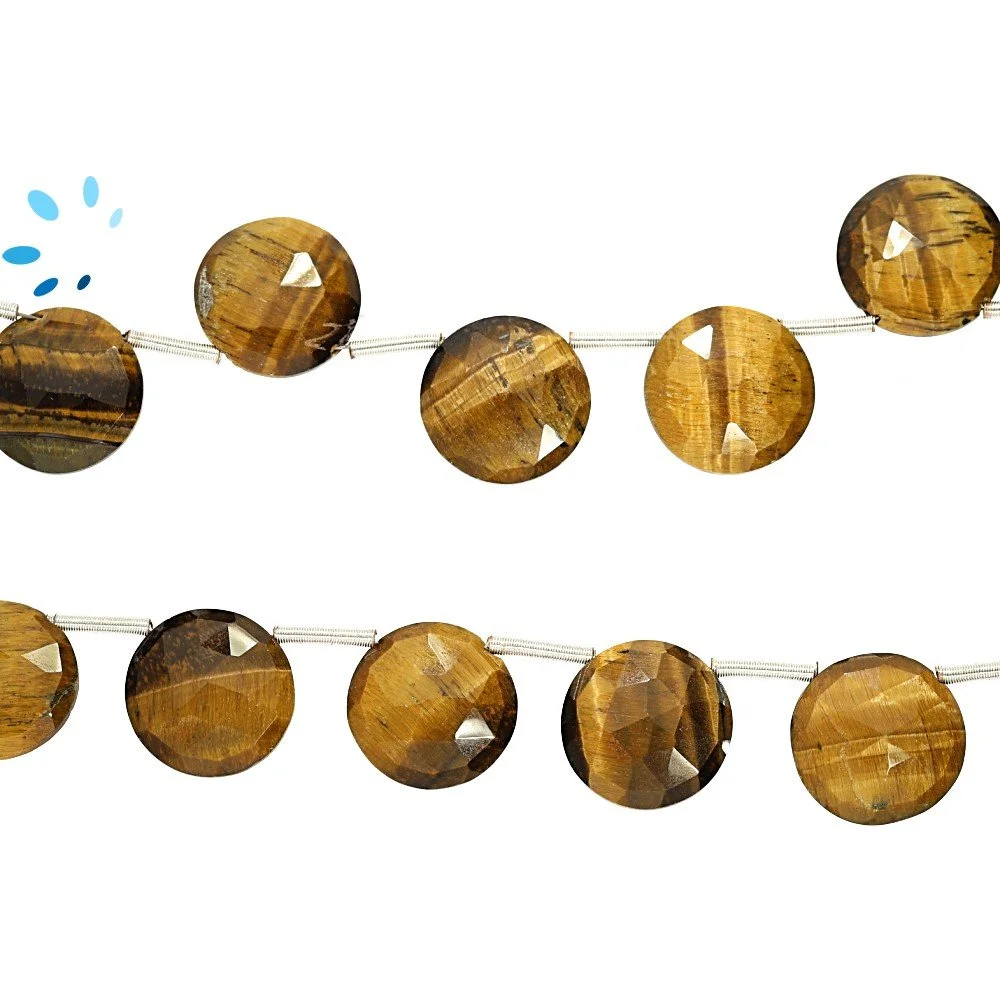 Tiger Eye Faceted Coin Top Drilled Beads 12mm - 8 Inch Strand