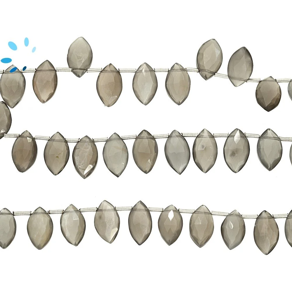 Gray Moonstone Faceted Marquise Top Drilled Beads 10x6 - 12x7mm - 8 Inch Strand