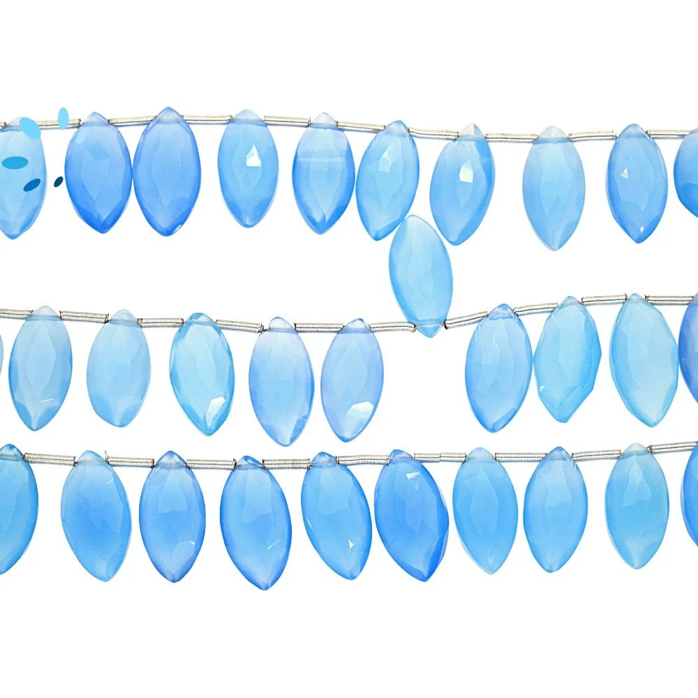 Blue Chalcedony Faceted Marquise Top Drilled Beads 12x7 - 14x8mm - 8 Inch Strand