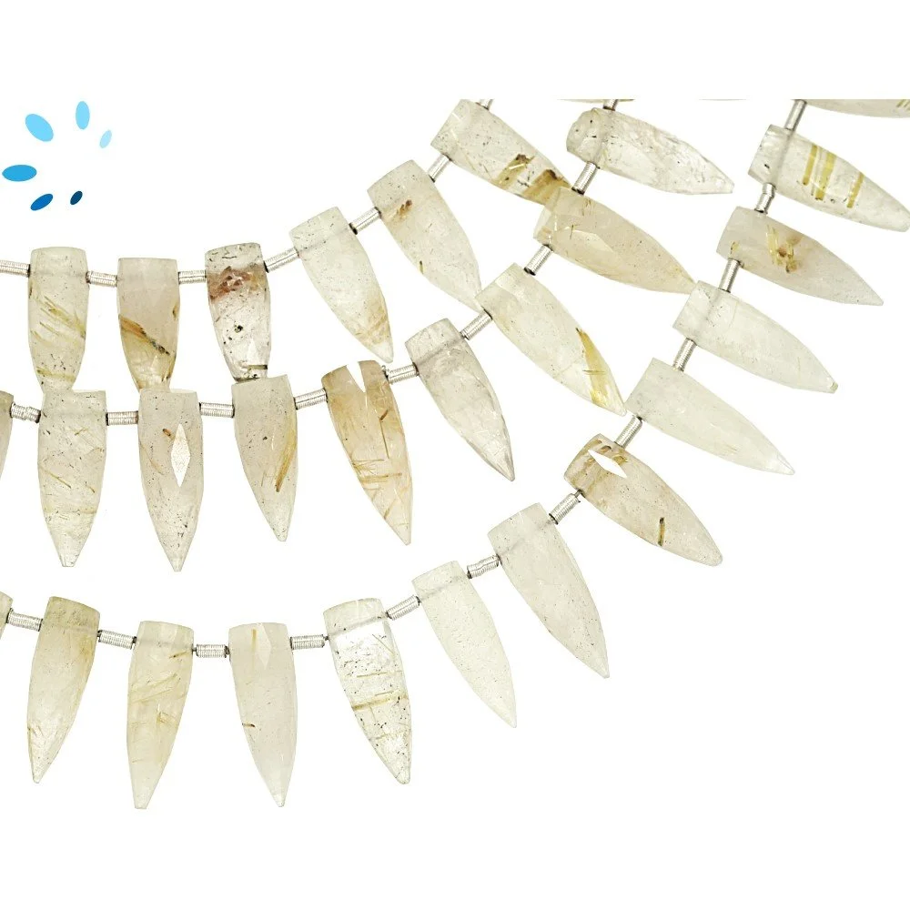 Rutilated Quartz Faceted Spike Top Drilled Beads 12x5 - 14x6mm - 8 Inch Strand