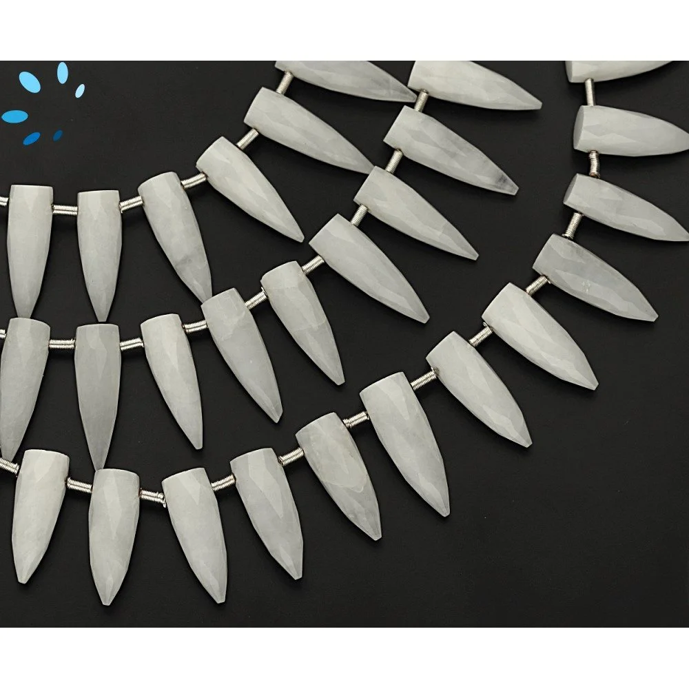 White Quartz Faceted Spike Top Drilled Beads 12x5-14x6mm - 8 Inch Strand