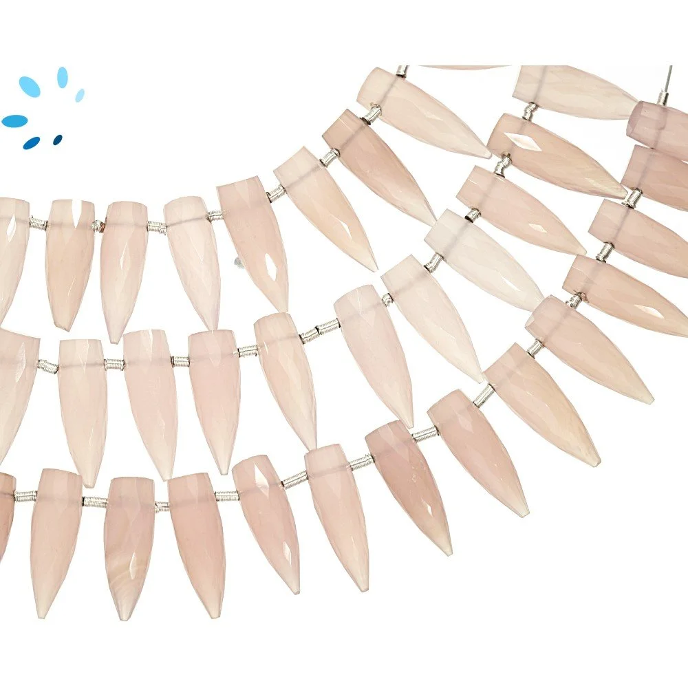 Pink Chalcedony Faceted Spike Top Drilled Beads 15x5 - 17x6mm - 8 Inch Strand