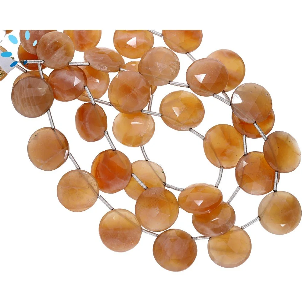 Peach Moonstone Faceted Coin Top Drilled Beads 12mm - 8 Inch Strand