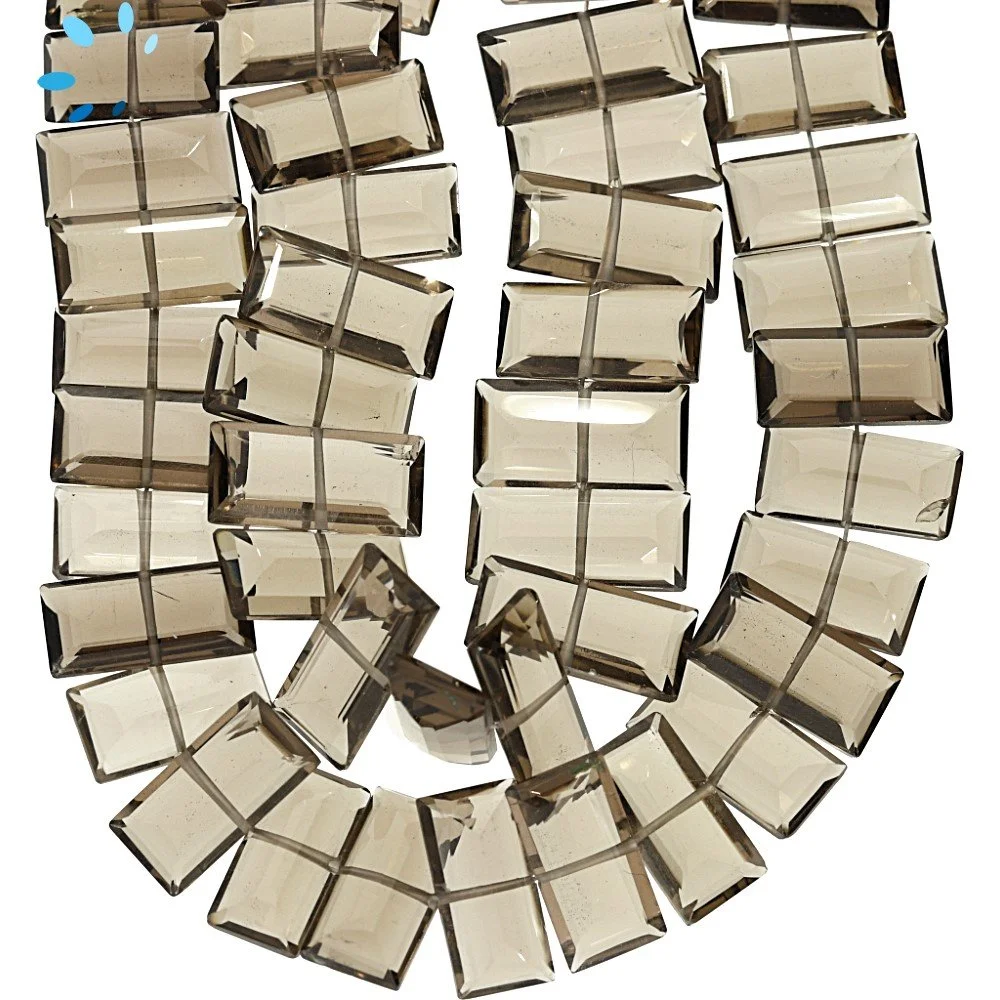 Smoky Quartz Faceted Rectangle Center Drilled Beads 14x7 - 16x9mm - 8 Inch Strand
