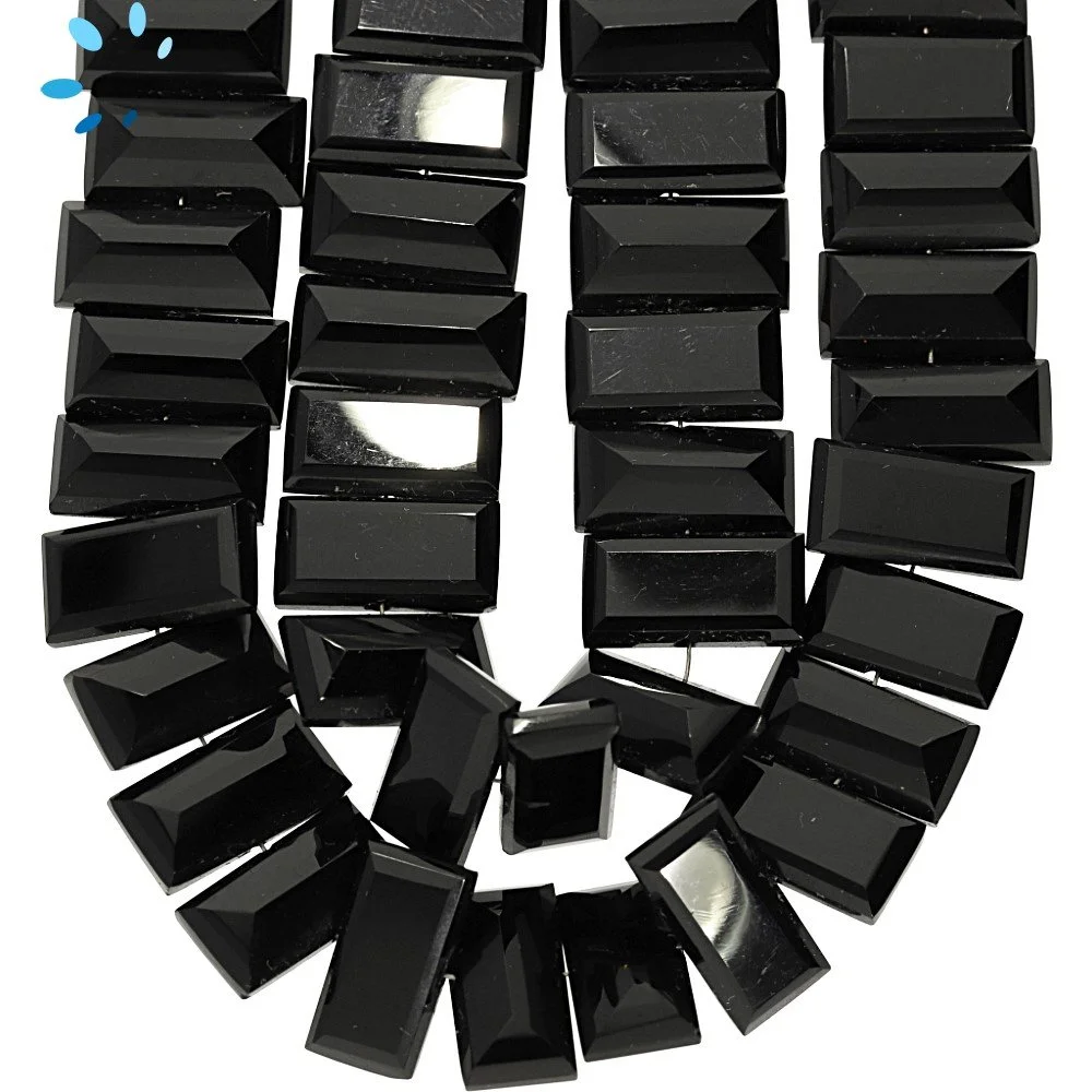 Black Onyx Faceted Rectangle Center Drilled Beads 14x7 - 16x9mm - 8 Inch Strand