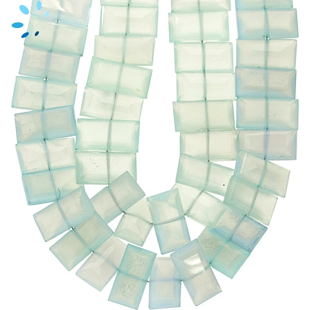 Aqua Chalcedony Faceted Rectangle Center Drilled Beads 13x5 - 15x6mm - 8 Inch Strand