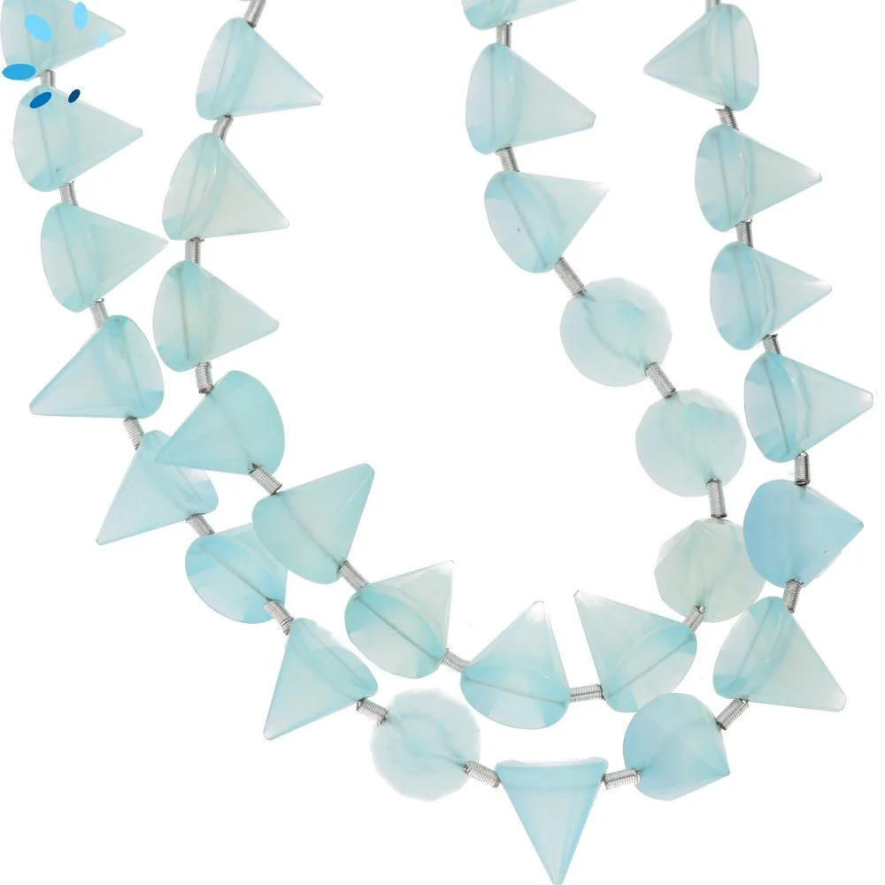Aqua Chalcedony Faceted Cone Top Drilled Beads 9x6mm - 8 Inch Strand