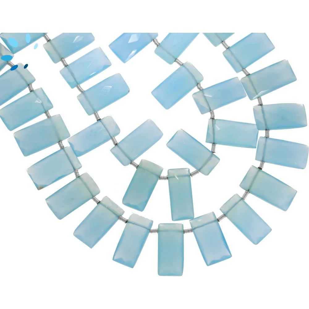 Blue Chalcedony Faceted Rectangle Top Drilled Beads 12x7 - 14x8mm - 8 Inch Strand
